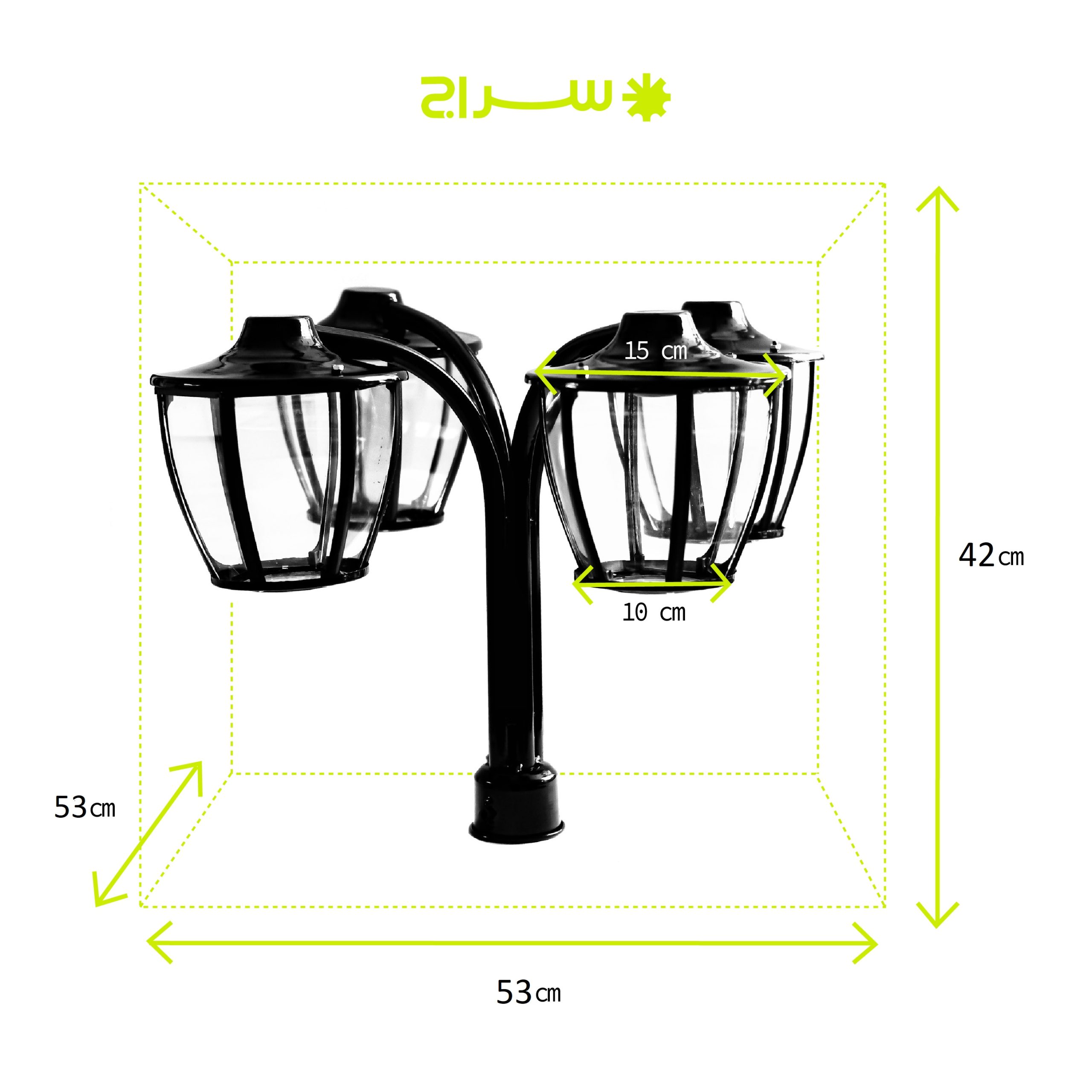 چراغ حیاطی و پارکی سرلوله چهارشاخه فلزی مدل P-4JC
