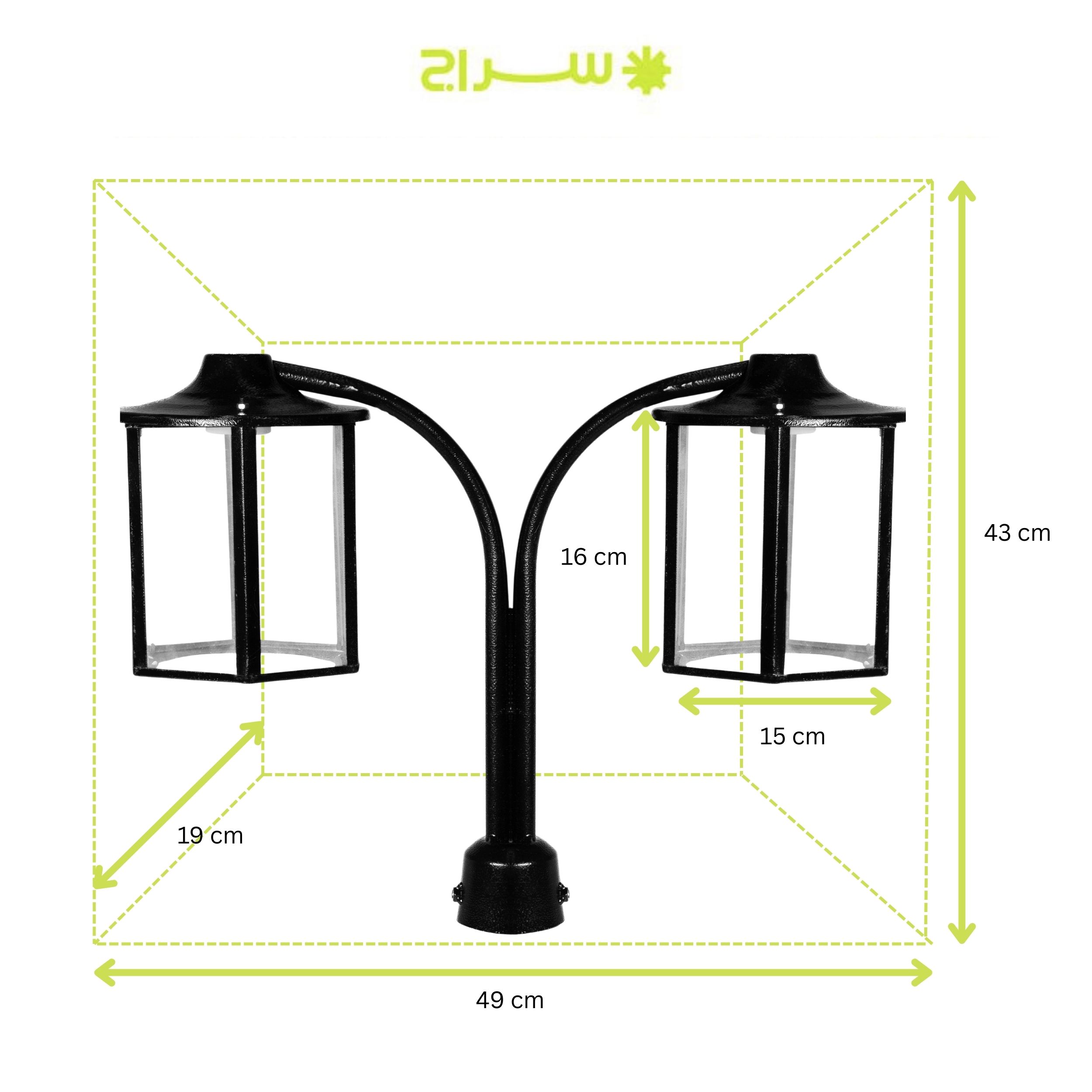 چراغ حیاطی و پارکی سرلوله دوشاخه فلزی مدل P-2JB