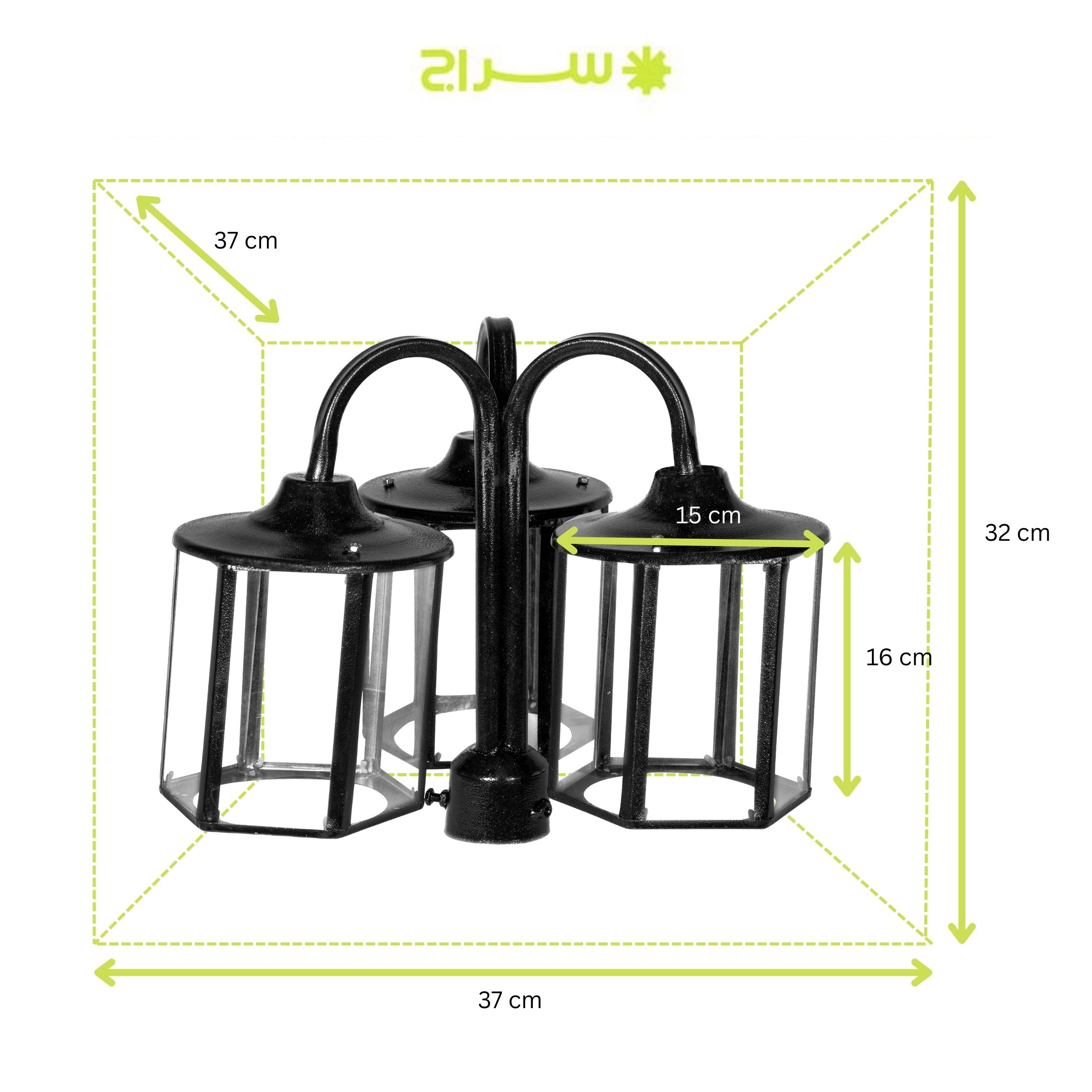 چراغ حیاطی و پارکی سرلوله سه شاخه فلزی مدل P-3SB